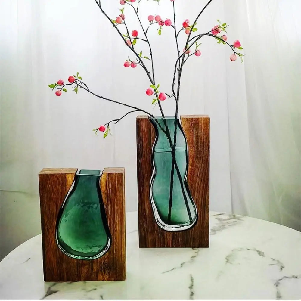 Home Decor Wooden Glass Vase Creative Transparent Hydroponic Flower Holder Exquisite Removable Flower Pot Gift