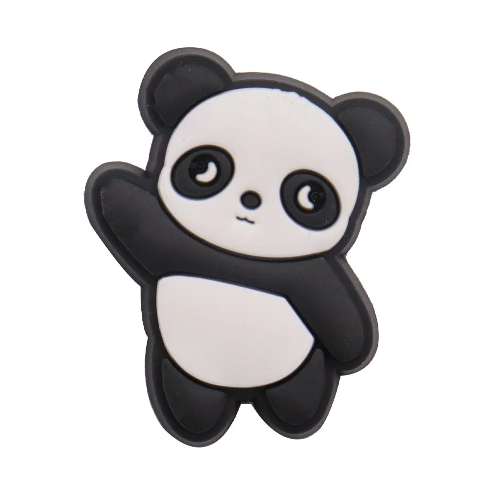 1-18PCS Cartoon Animal Panda Bamboo PVC Shoe Charms Buckle Clog Sandals Decoration Garden Shoes Button Accessories Children Gift