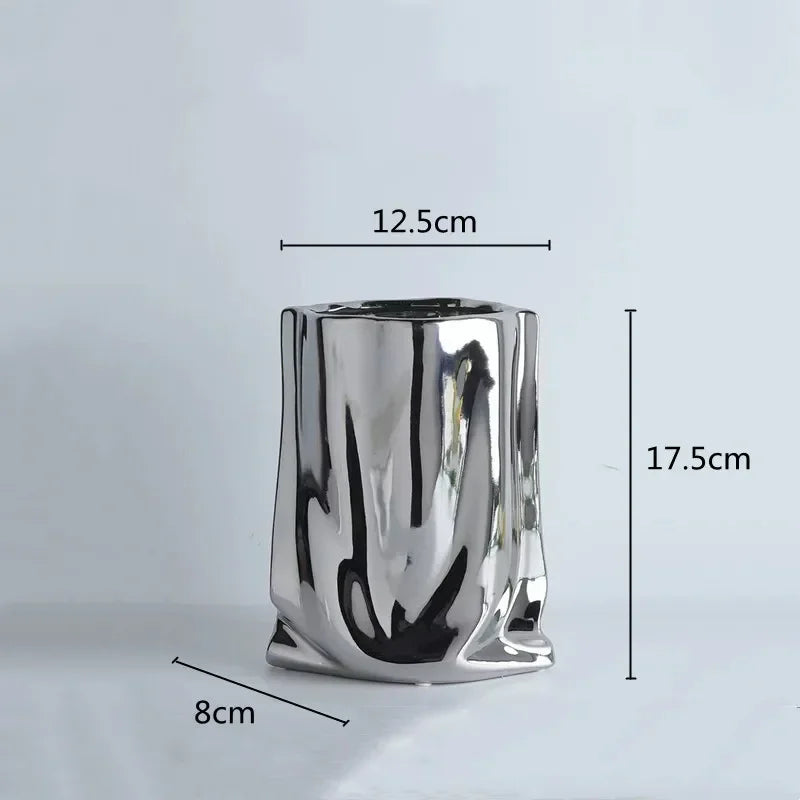 Creative Flower Pots Large Silver Ceramic Flower Cachepot Vase Planters Garden Succulent Plants Potted Modern Home Decoration