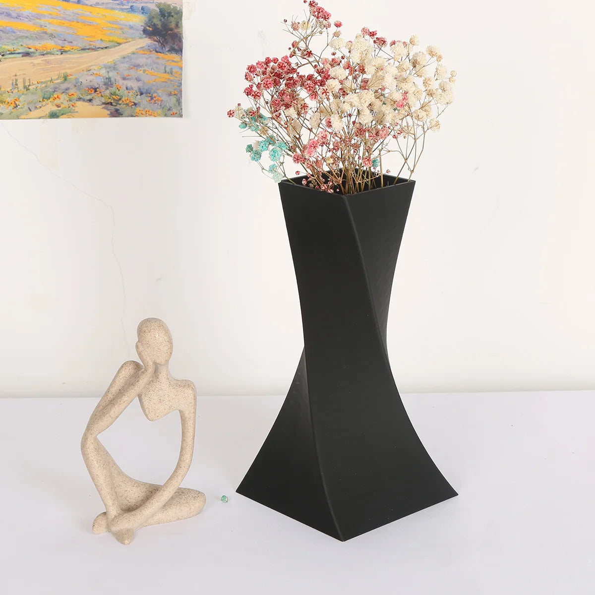 1 PC 3D printed decorative vase, black geometric minimalist vase ornament, dried flower vase, innovative art decoration