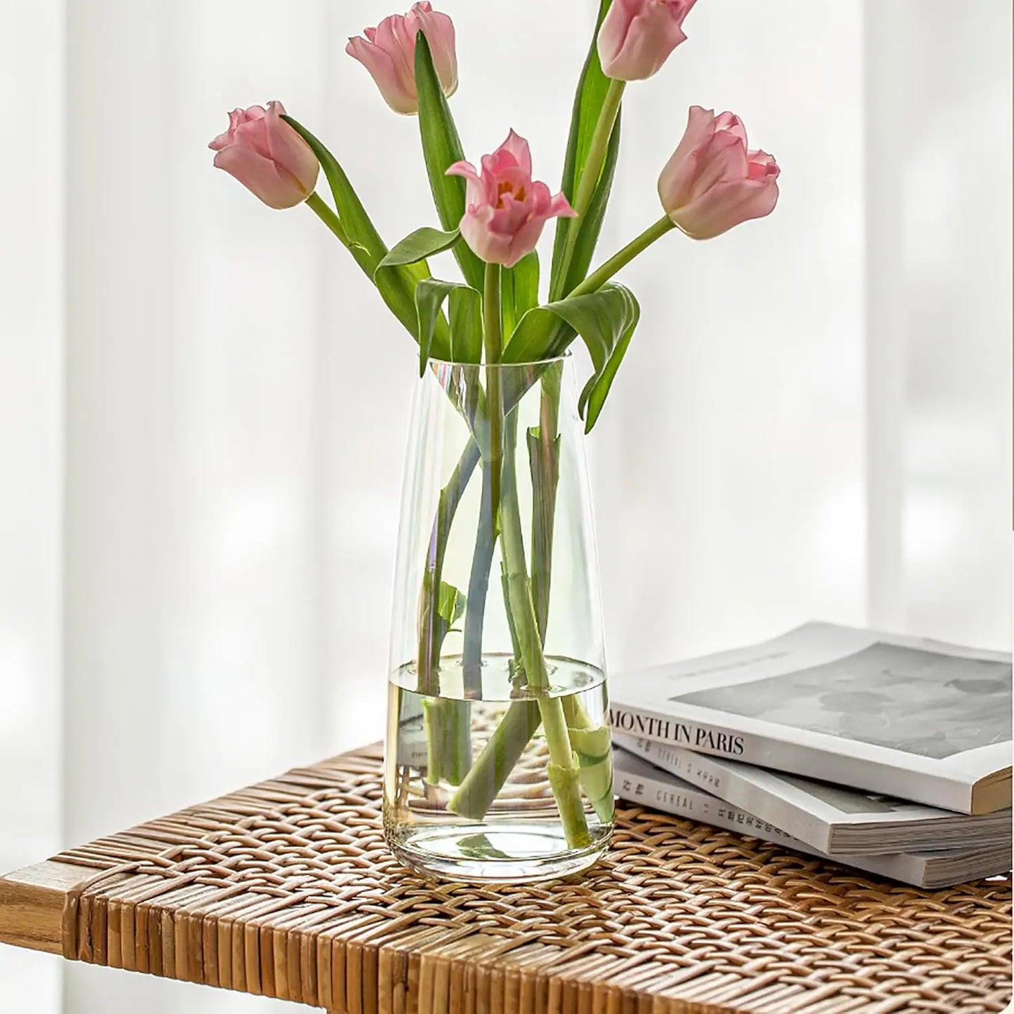 Modern Glass Vase Irised Crystal Clear Glass Vase for Home Office Decor (Crystal Grey)