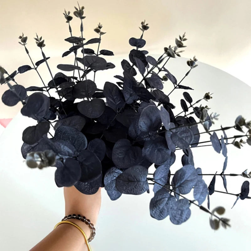1-10pcs Black Eucalyptus Leaf Artificial Plants Diy Christmas Fake Plant Flower Bouquet Ornament Home Garden Party Wedding Decor
