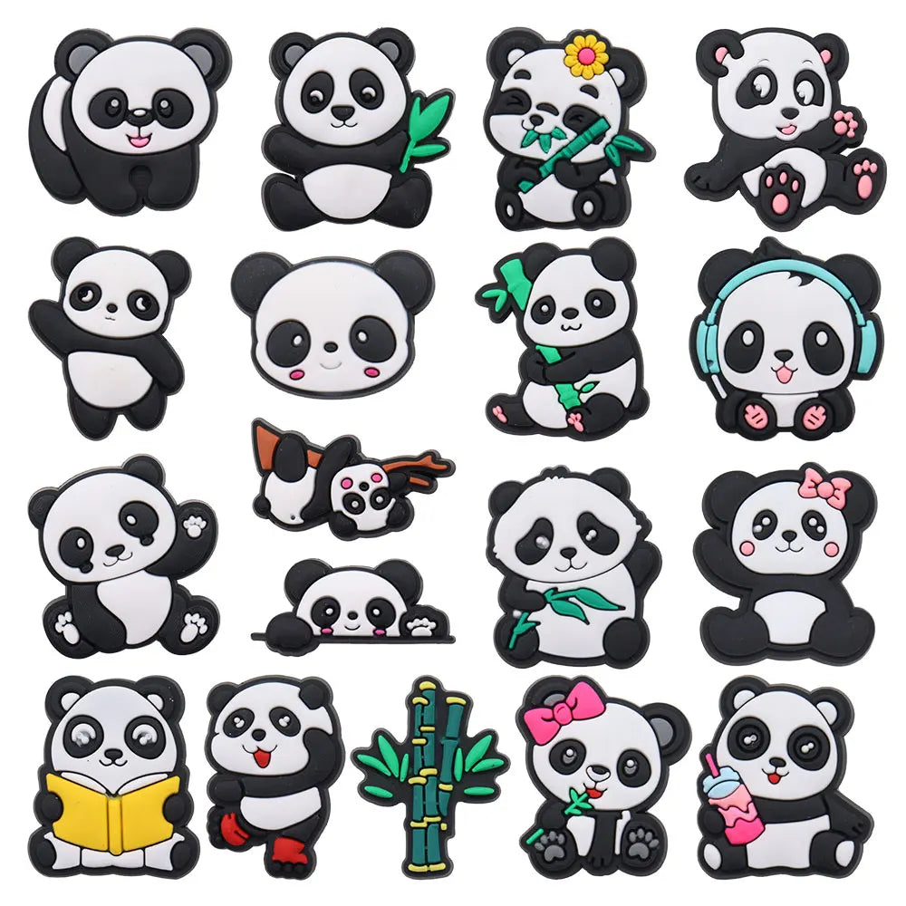1-18PCS Cartoon Animal Panda Bamboo PVC Shoe Charms Buckle Clog Sandals Decoration Garden Shoes Button Accessories Children Gift