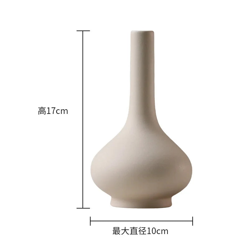Nordic Simple Plain Ceramic Vase Modern White Beige Dried Flower Bottle Living Room Porch TV Cabinet Art Aesthetic Ornaments