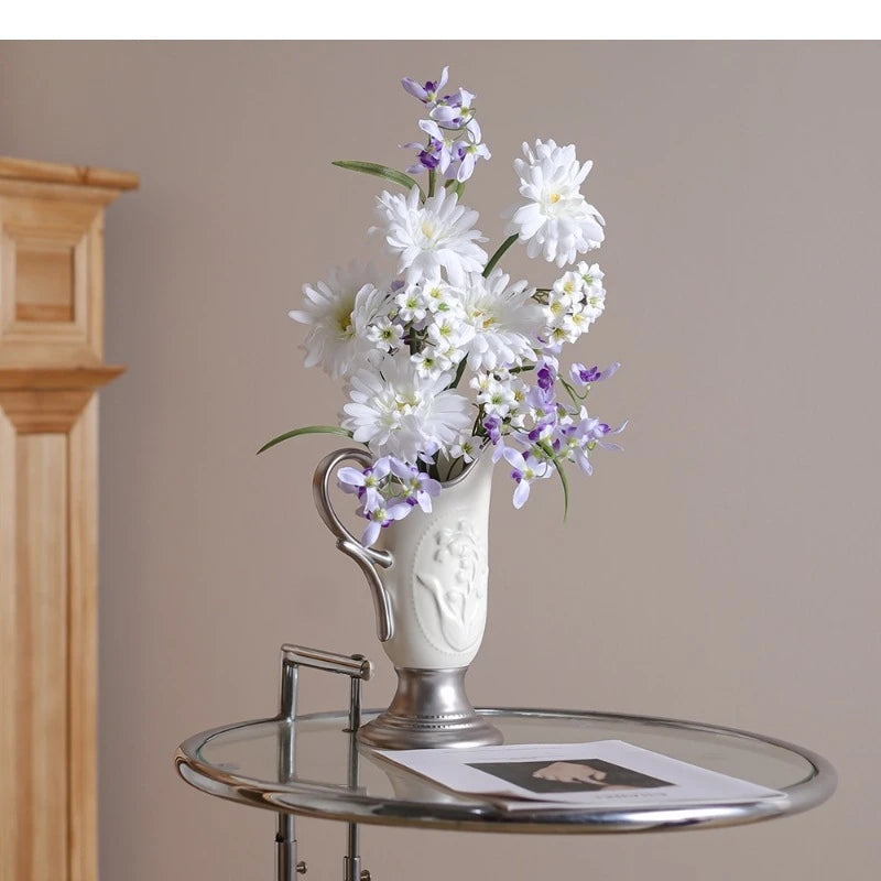 Light Luxury Ceramic Vase French Retro Flower Arrangement Crafts Decoration Room Aesthetics Decor Art Pot