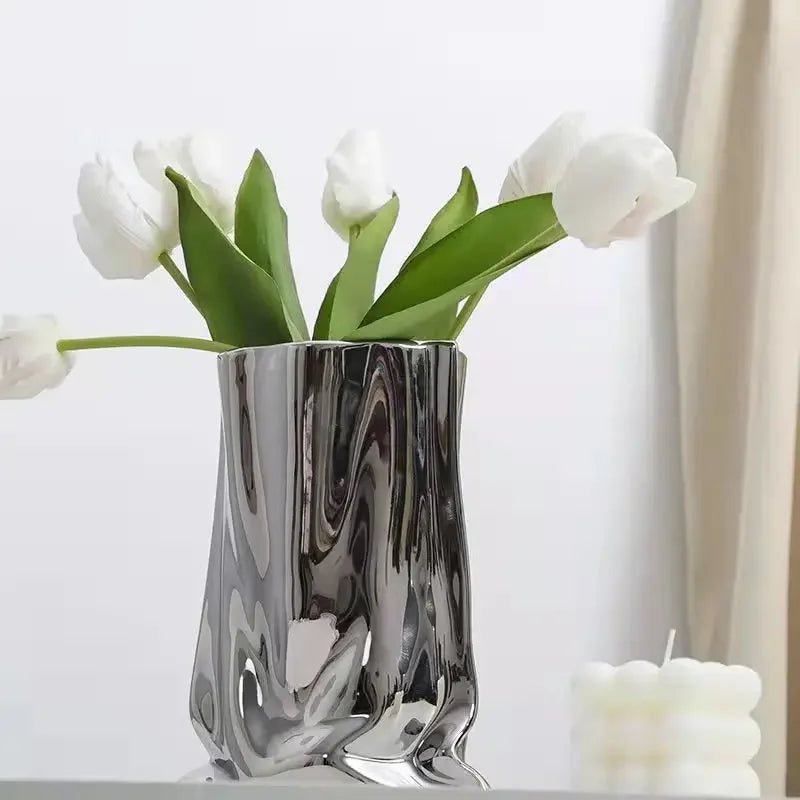 Creative Flower Pots Large Silver Ceramic Flower Cachepot Vase Planters Garden Succulent Plants Potted Modern Home Decoration