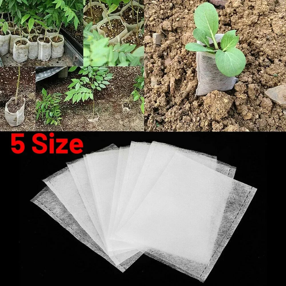 100pcs Biodegradable Nonwoven Nursery Plant Grow Bags Seedling Growing Planter Planting Pots Garden Eco-Friendly Ventilate Bag