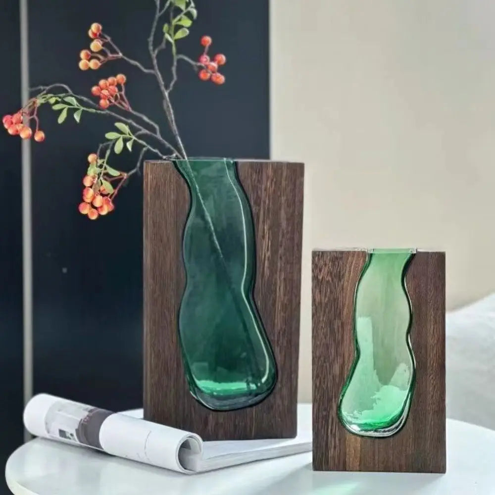 Home Decor Wooden Glass Vase Creative Transparent Hydroponic Flower Holder Exquisite Removable Flower Pot Gift