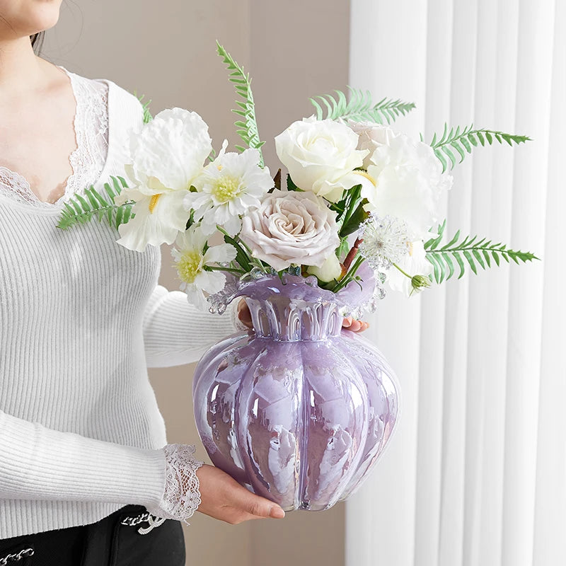 Glass Vase Purple Wave Floral Arrangement Accessories Hydroponics Terrarium Flower Vase Home Decoration Accessories