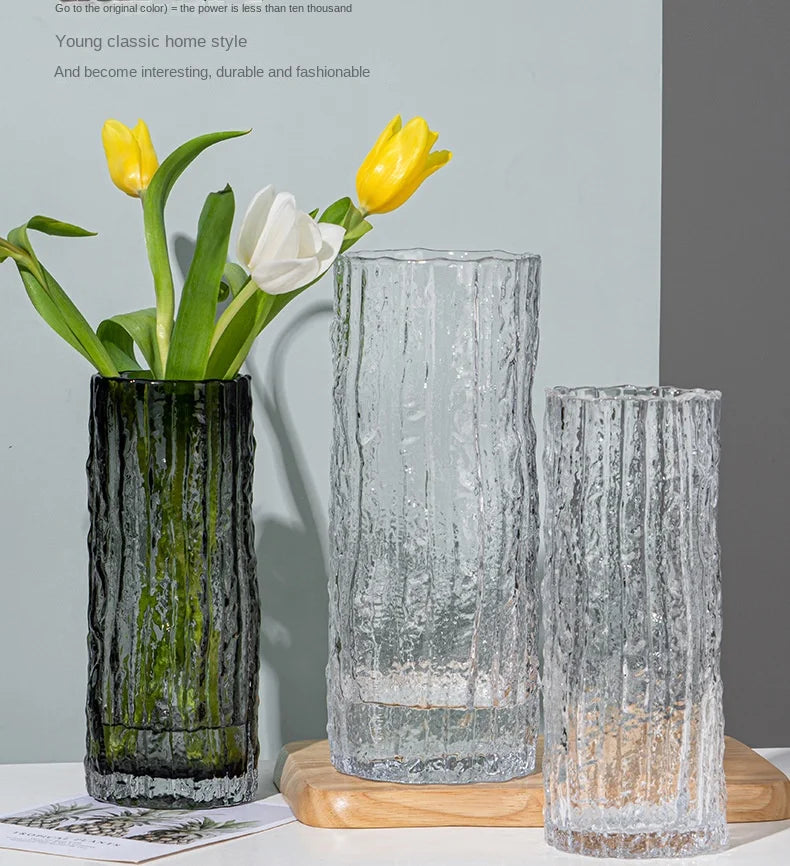 Vase Glacier Vase Glass Transparent Flower Arrangement Rose Flower Living Room Dining Table Decoration Bottle