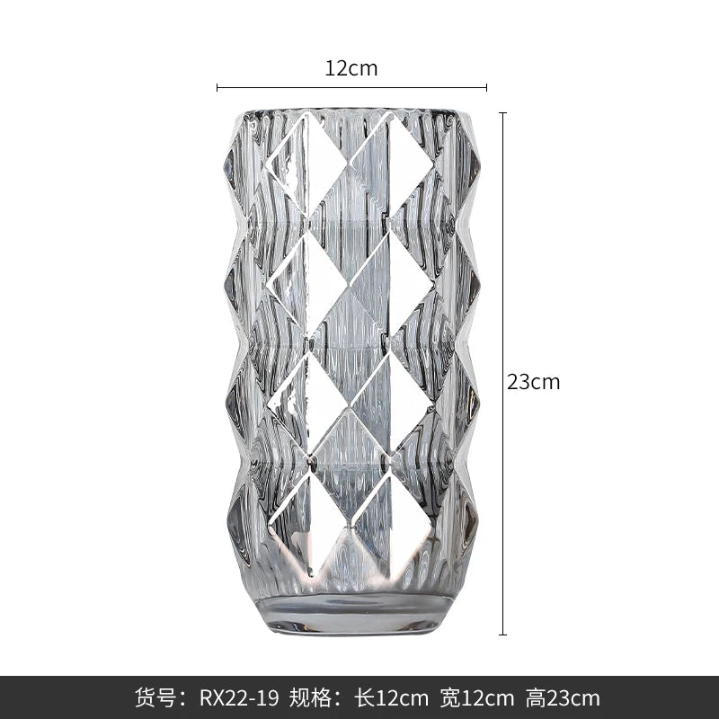 Bright Crystal Glass Vase Modern Living Room Desktop Vase Ornaments Dried Flowers Flower Vase Desktop Decoration Accessories