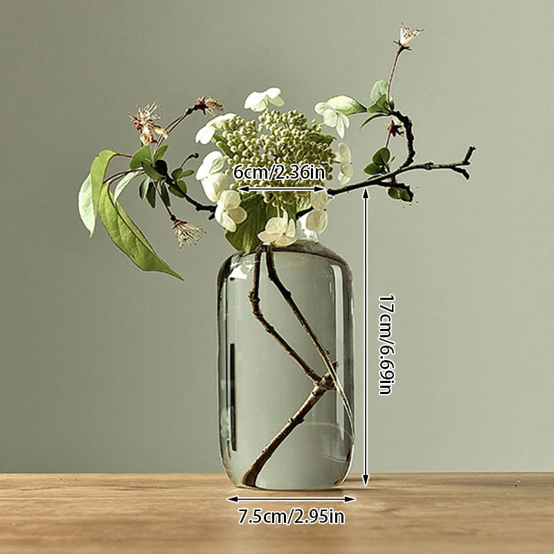 Japan Style Transparent Glass Vase Zen Flower Arrangement Dry Flower Small Mouth Flower Vase for Wedding Home Room Decoration