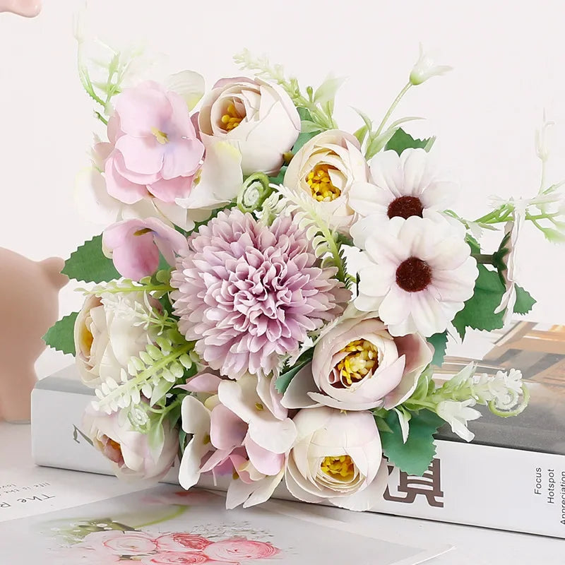1 Bouquet purple Artificial Flowers Peony Tea Rose Autumn Silk Fake Flowers for DIY Living Room Home Garden Wedding Decoration