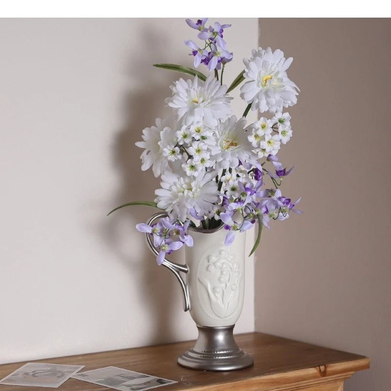 Light Luxury Ceramic Vase French Retro Flower Arrangement Crafts Decoration Room Aesthetics Decor Art Pot