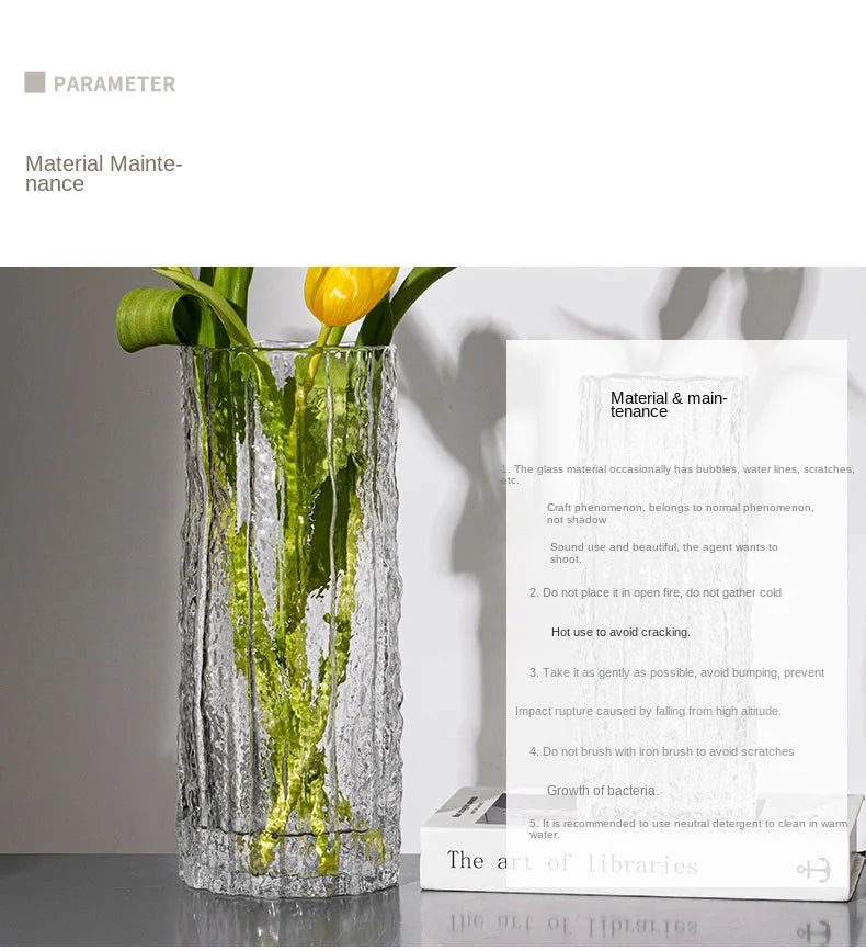 Vase Glacier Vase Glass Transparent Flower Arrangement Rose Flower Living Room Dining Table Decoration Bottle