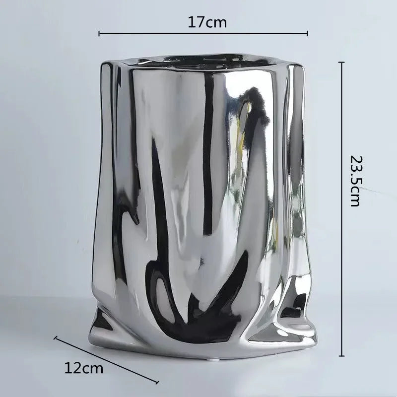 Creative Flower Pots Large Silver Ceramic Flower Cachepot Vase Planters Garden Succulent Plants Potted Modern Home Decoration