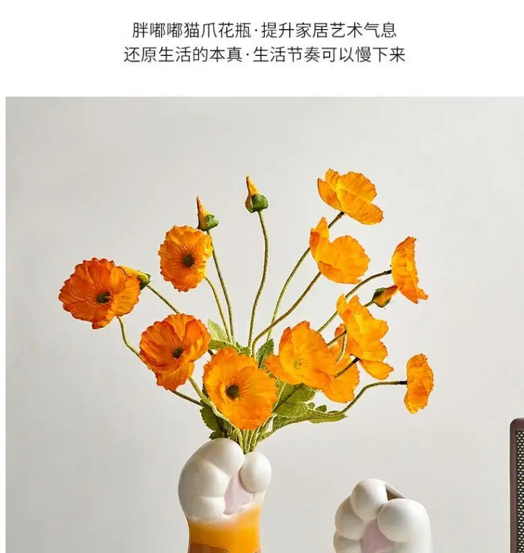 Cute Cat Hand Vase Ornament Ins Dry Flower Simulation Flower Living Room Foyer Decoration Dining Flower Arrangement Ceramicpot
