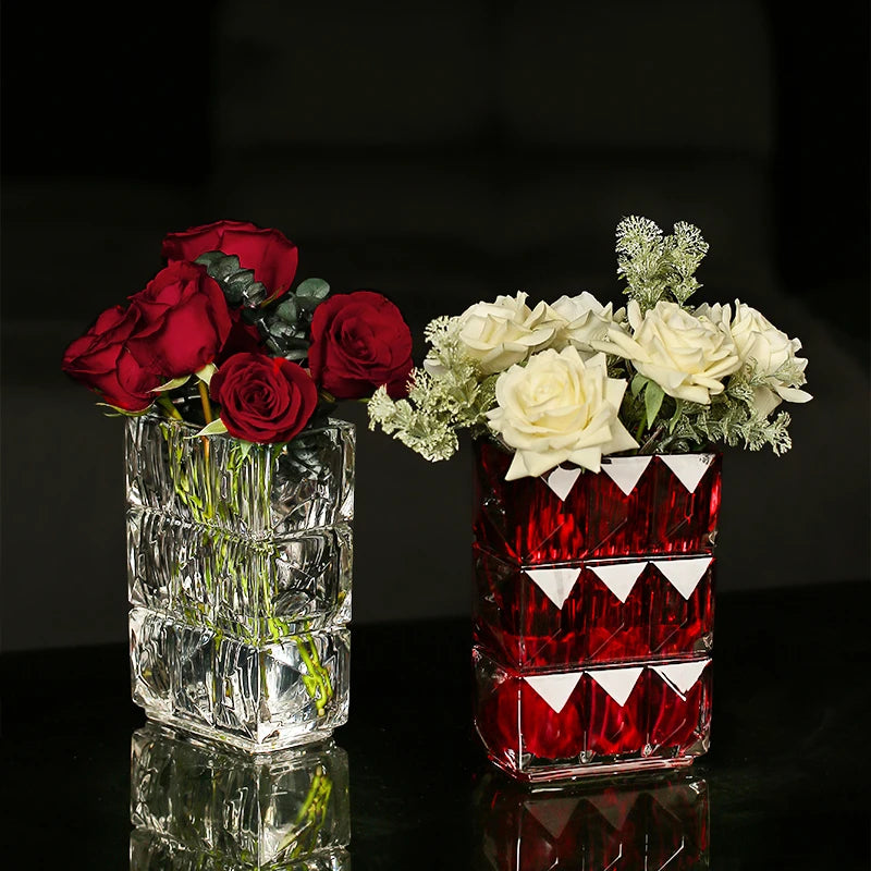 Bright Crystal Glass Vase Modern Living Room Desktop Vase Ornaments Dried Flowers Flower Vase Desktop Decoration Accessories