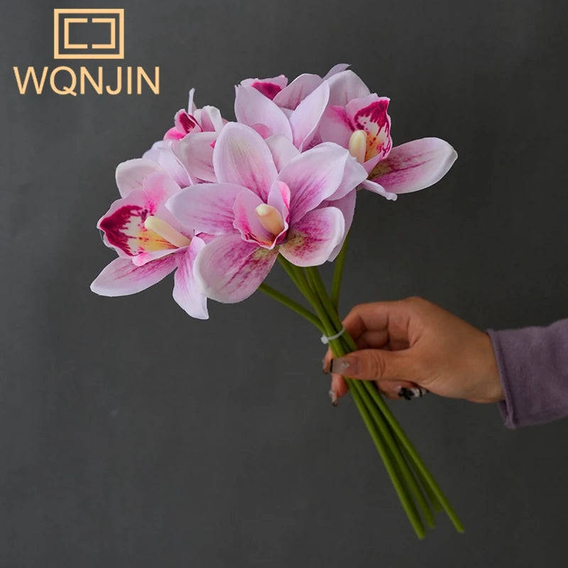 1 Bouquet, 6 Heads Artificial Orchid Bouquets, High-End Home Decor, Office Desk, Home Room Display, Simulated Flowers