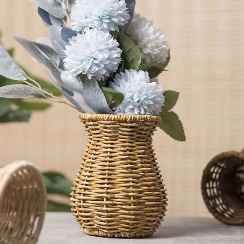 Decorative Rattan Vase Woven Decorative Table Vase for Dried Flower,Home and Office Durability and Waterproof Decors