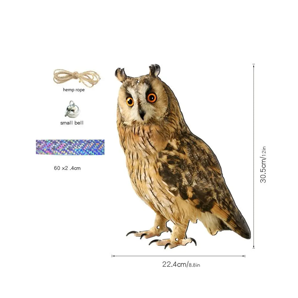 Waterproof Bird Repel Owl Scarecrow Hanging With Bells Fake Bird Scare Device Rectangle Bird Repeller Garden Decoration