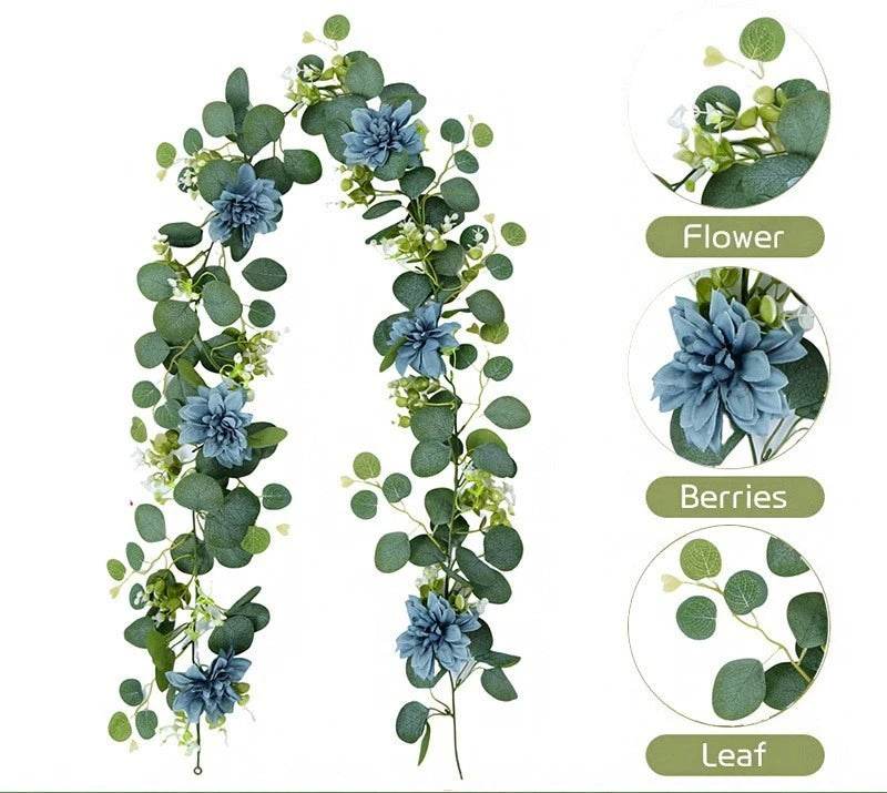 1.8m Artificial Flowers Eucalyptus Garland Greenery Fake Hanging Vines for Weddings Home Garden Outdoor Garden Arch Wall Decor