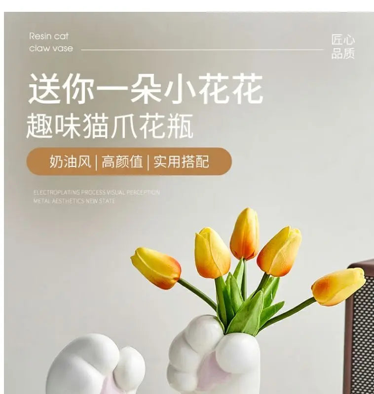 Cute Cat Hand Vase Ornament Ins Dry Flower Simulation Flower Living Room Foyer Decoration Dining Flower Arrangement Ceramicpot