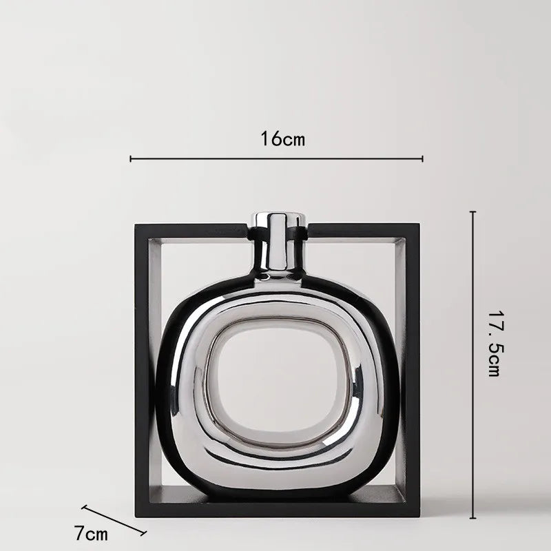 Silver Ceramic Vase Hollow Cutout Frame Hydroponic Flower Arrangement Flower Vase Terrarium Home Decoration Accessories