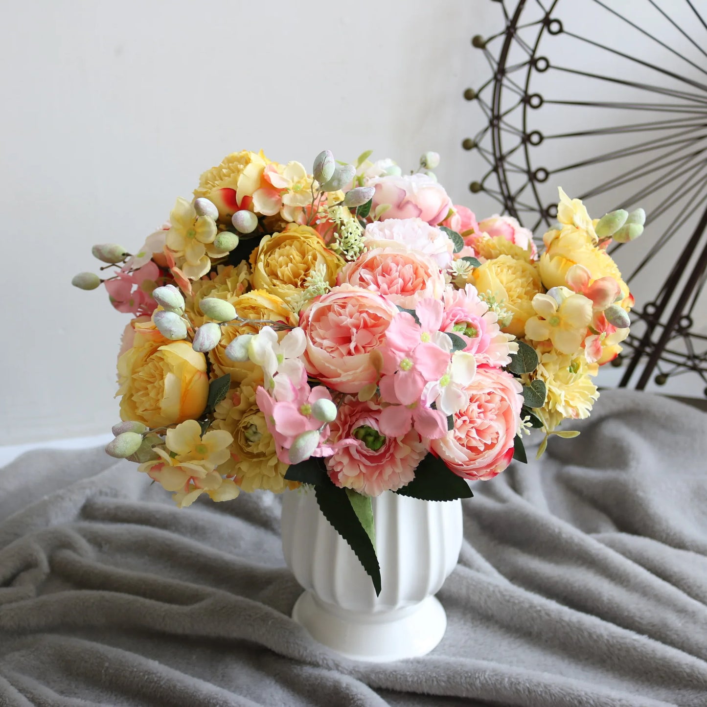30cm Rose Pink Silk Peony Artificial Flowers Bouquet 5 Big Head an Bud Cheap Fake Flowers for Home Wedding Decoration indoo