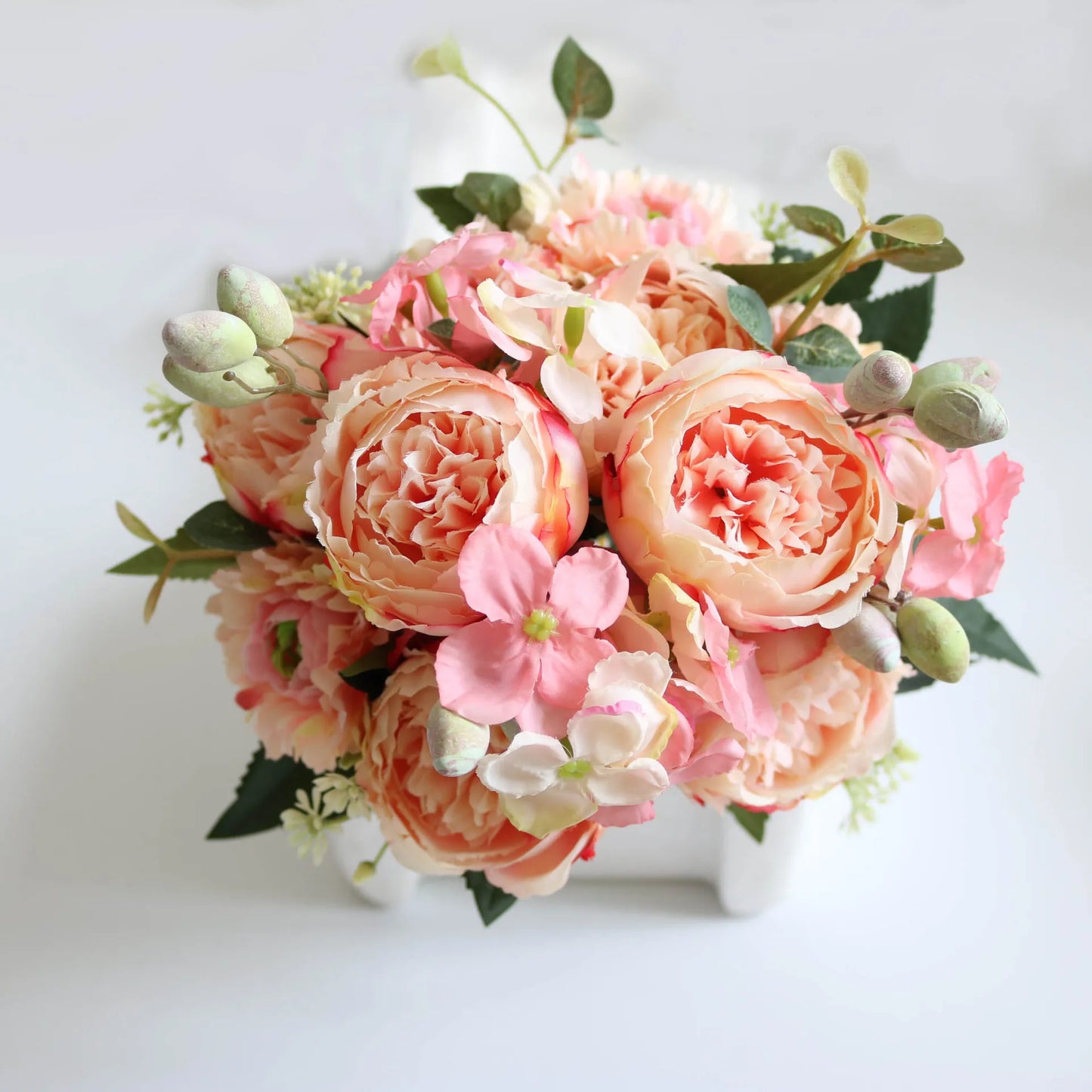 30cm Rose Pink Silk Peony Artificial Flowers Bouquet 5 Big Head an Bud Cheap Fake Flowers for Home Wedding Decoration indoo