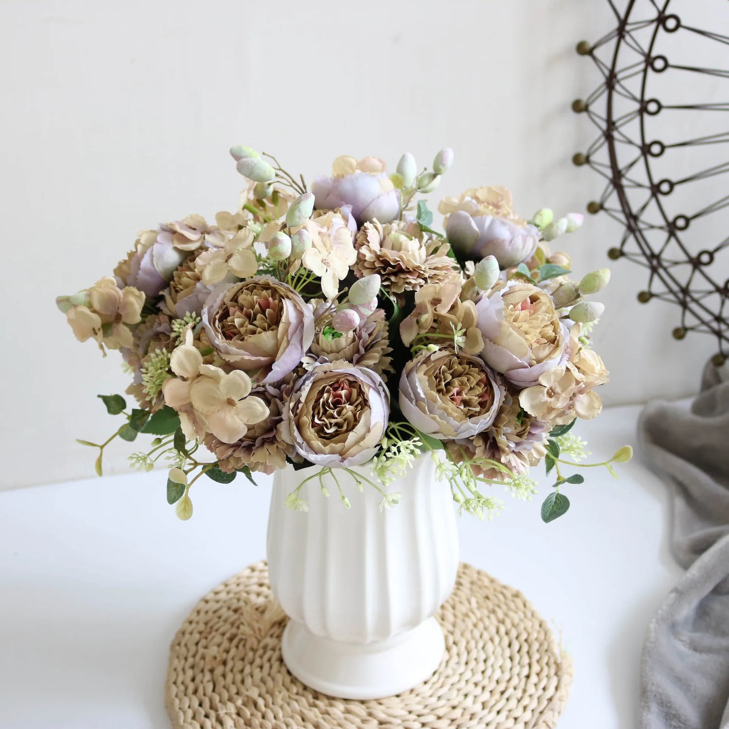 30cm Rose Pink Silk Peony Artificial Flowers Bouquet 5 Big Head an Bud Cheap Fake Flowers for Home Wedding Decoration indoo