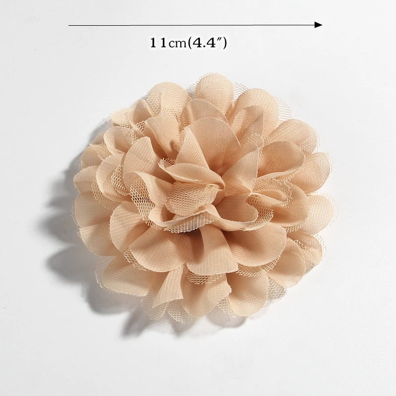 5PCS 4.4"11CM Lace Trim Patch Applique Fabric Artificial Flowers Wedding Dress Chiffon Flower Bride Hair Veil Clothes Decoration