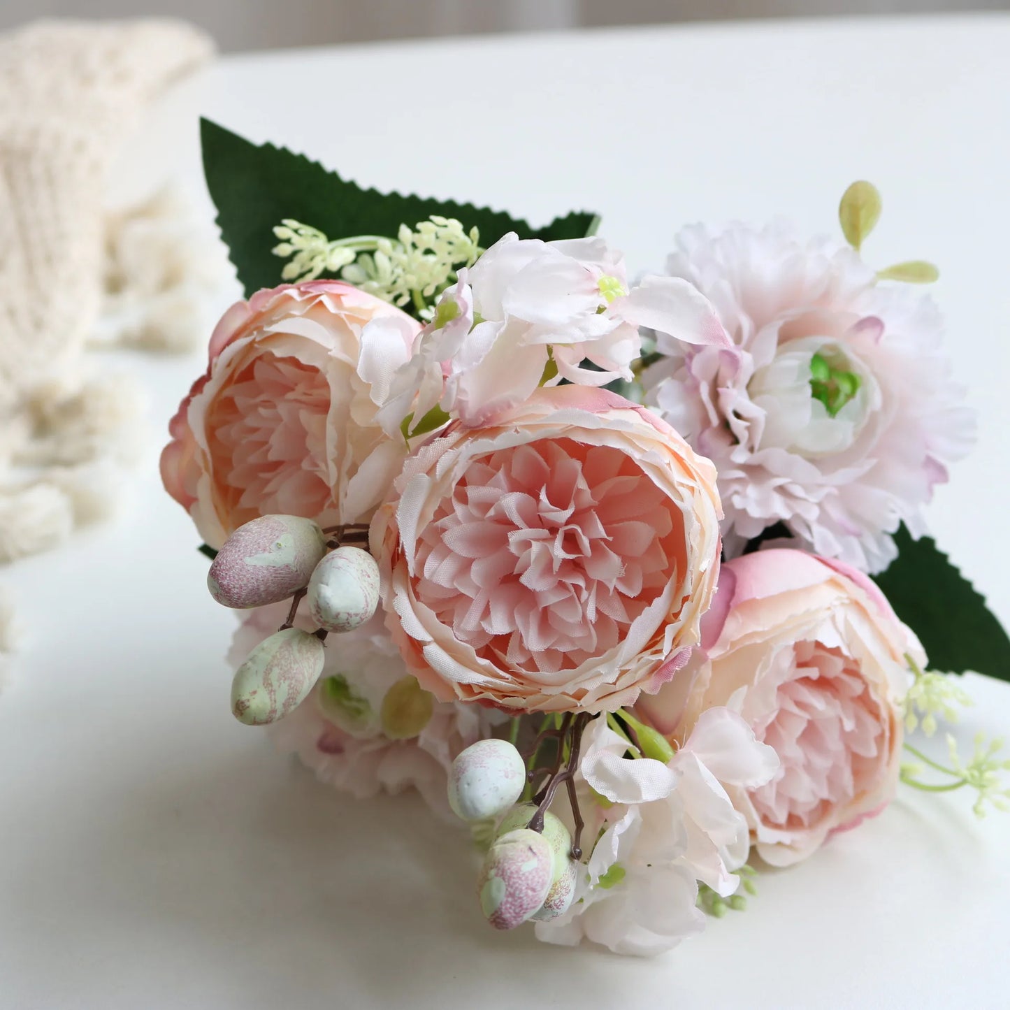 30cm Rose Pink Silk Peony Artificial Flowers Bouquet 5 Big Head an Bud Cheap Fake Flowers for Home Wedding Decoration indoo