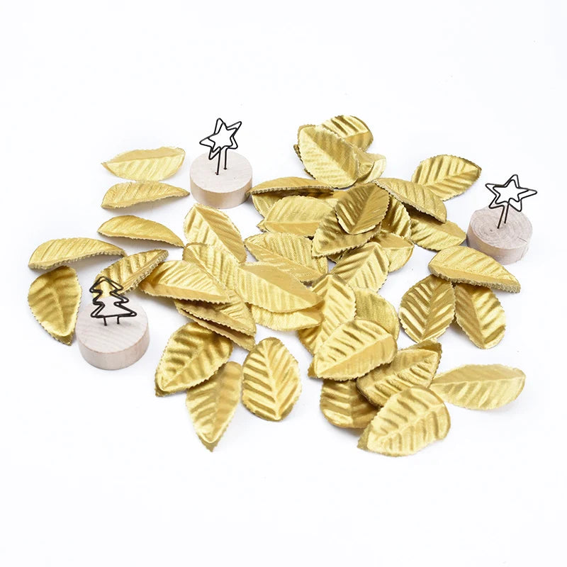 200 Pcs Golden Leaves Christmas Leaf Decorative Roses Flowers Artificial Plants Diy Gifts Box Scrapbook Wedding Brooch Home Deco