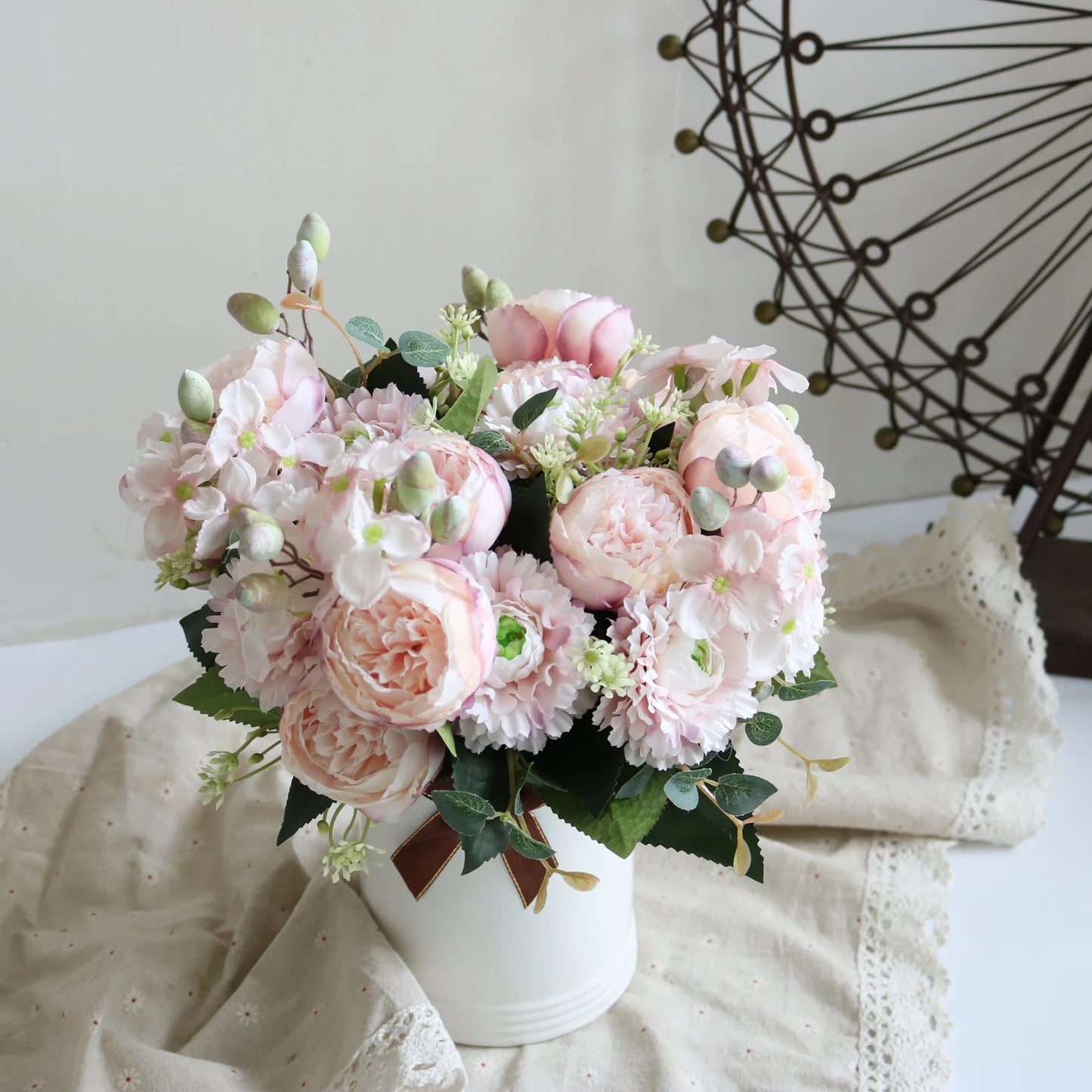 30cm Rose Pink Silk Peony Artificial Flowers Bouquet 5 Big Head an Bud Cheap Fake Flowers for Home Wedding Decoration indoo