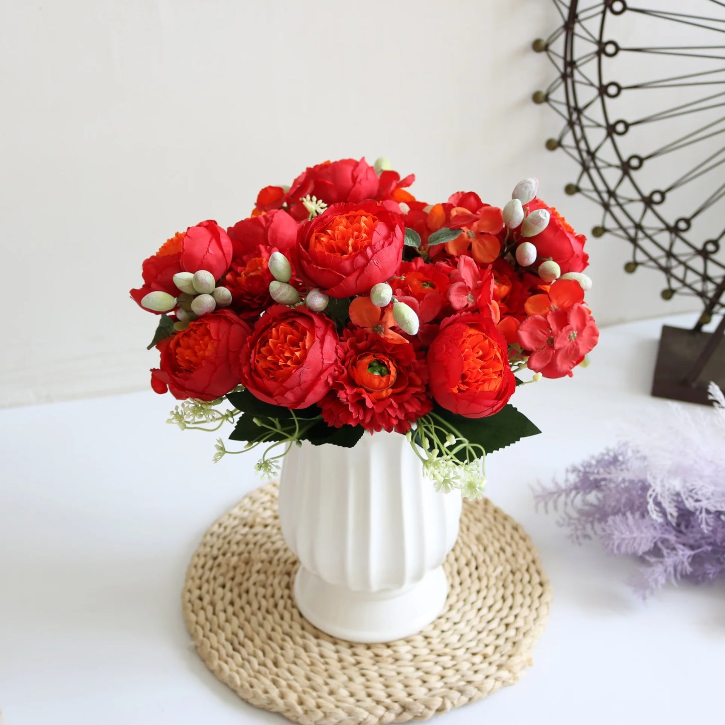 30cm Rose Pink Silk Peony Artificial Flowers Bouquet 5 Big Head an Bud Cheap Fake Flowers for Home Wedding Decoration indoo
