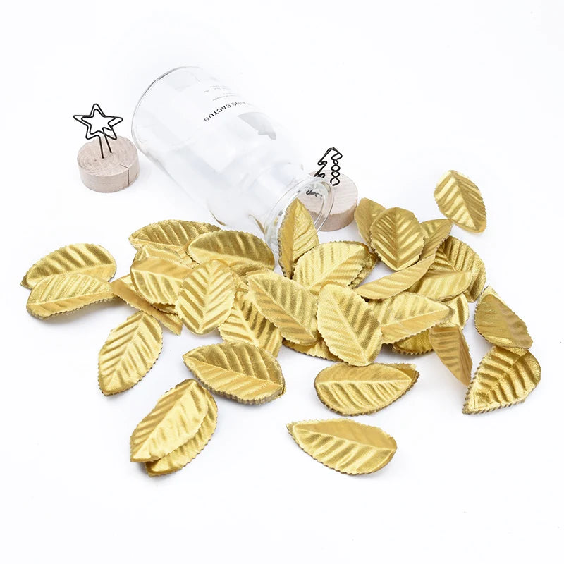 200 Pcs Golden Leaves Christmas Leaf Decorative Roses Flowers Artificial Plants Diy Gifts Box Scrapbook Wedding Brooch Home Deco