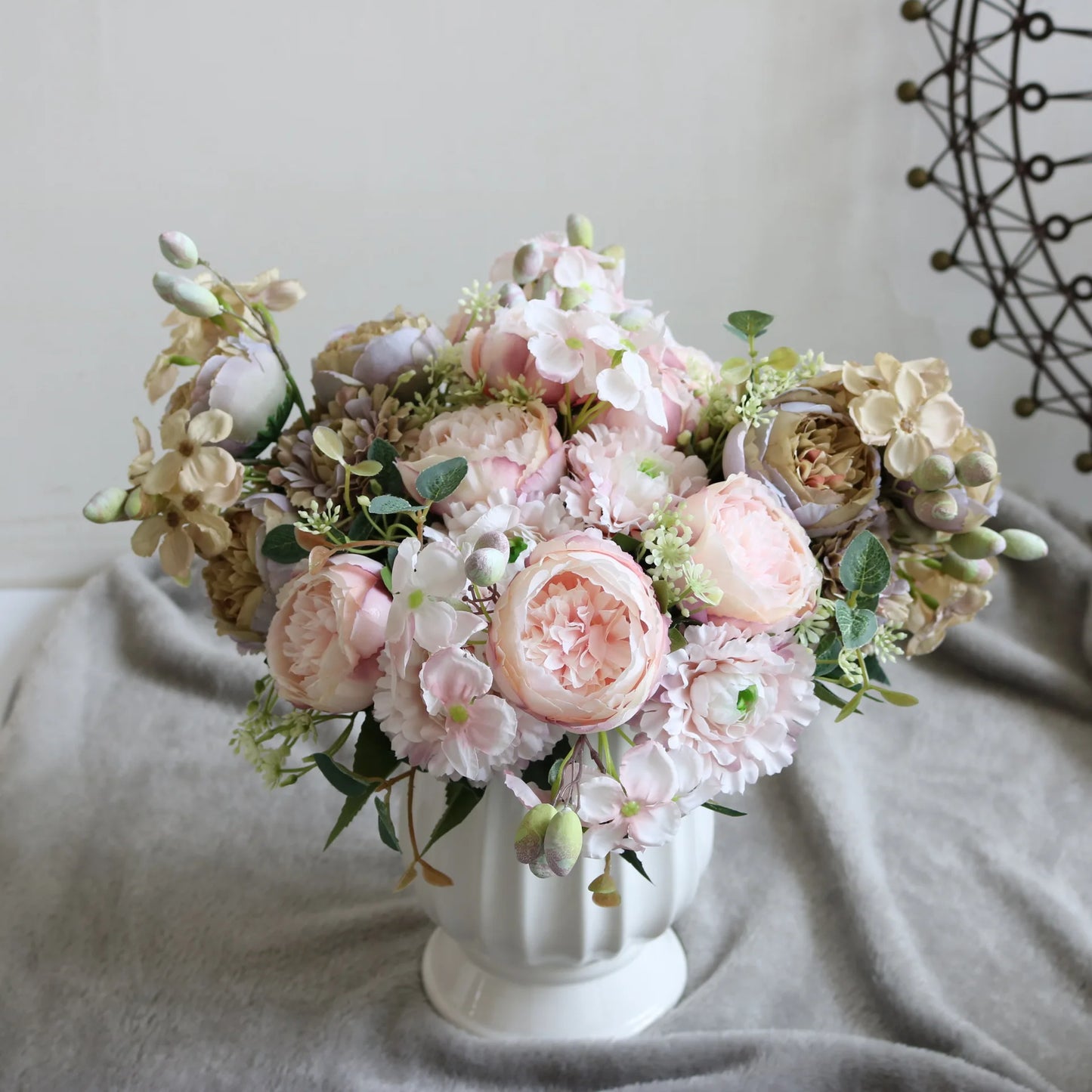 30cm Rose Pink Silk Peony Artificial Flowers Bouquet 5 Big Head an Bud Cheap Fake Flowers for Home Wedding Decoration indoo
