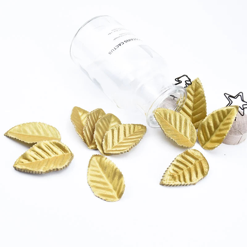 200 Pcs Golden Leaves Christmas Leaf Decorative Roses Flowers Artificial Plants Diy Gifts Box Scrapbook Wedding Brooch Home Deco