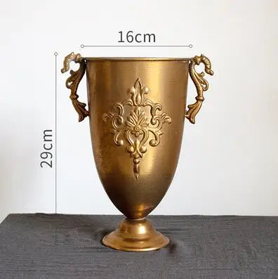 European Retro Iron Goblet Vase Decoration Home Livingroom Flower Arrangement Figurines Crafts Hotel Metal Flowerpot Ornaments