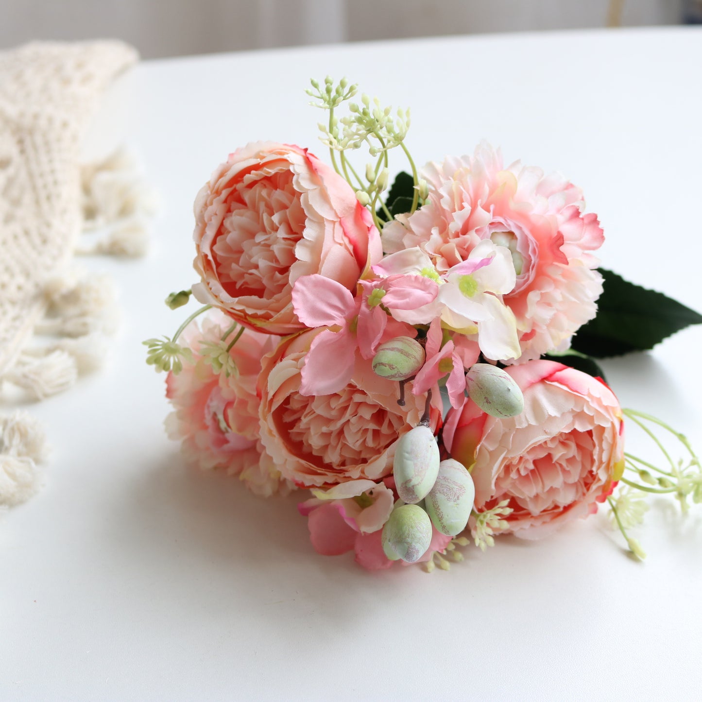 30cm Rose Pink Silk Peony Artificial Flowers Bouquet 5 Big Head an Bud Cheap Fake Flowers for Home Wedding Decoration indoo
