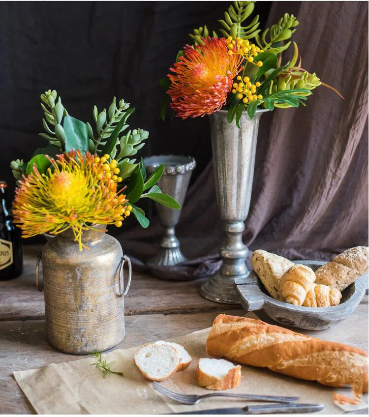 European Retro Iron Goblet Vase Decoration Home Livingroom Flower Arrangement Figurines Crafts Hotel Metal Flowerpot Ornaments