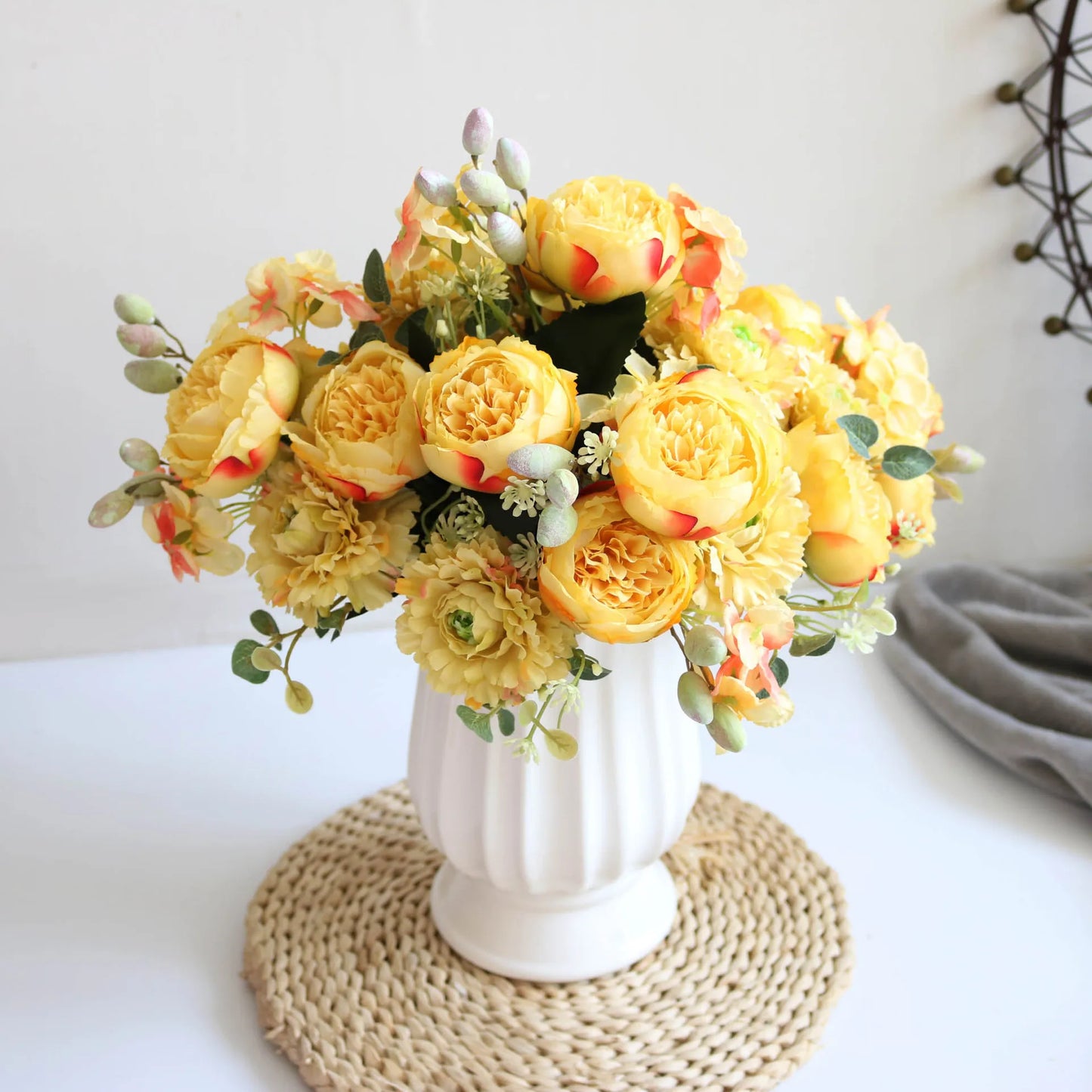 30cm Rose Pink Silk Peony Artificial Flowers Bouquet 5 Big Head an Bud Cheap Fake Flowers for Home Wedding Decoration indoo