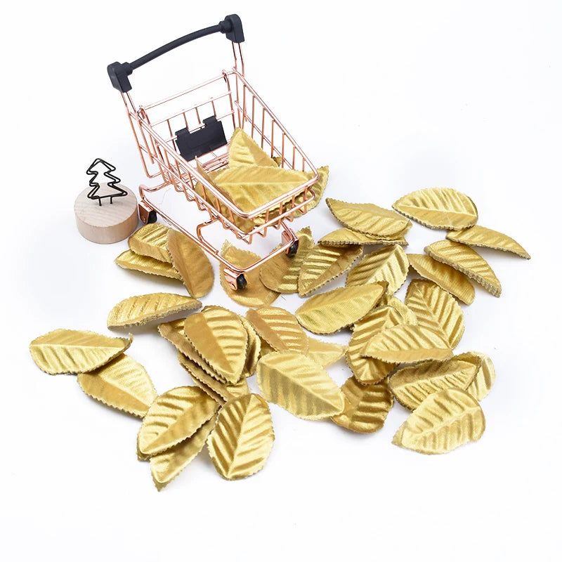 200 Pcs Golden Leaves Christmas Leaf Decorative Roses Flowers Artificial Plants Diy Gifts Box Scrapbook Wedding Brooch Home Deco