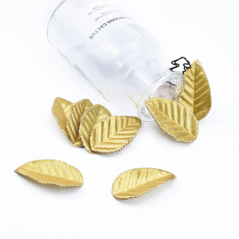 200 Pcs Golden Leaves Christmas Leaf Decorative Roses Flowers Artificial Plants Diy Gifts Box Scrapbook Wedding Brooch Home Deco