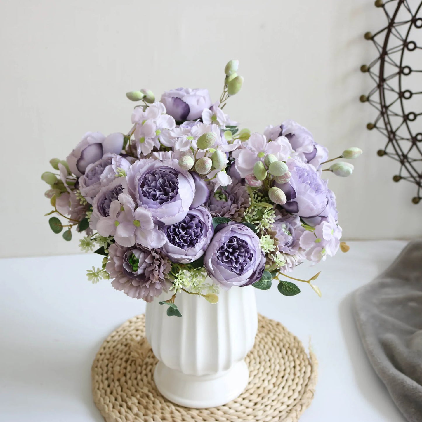 30cm Rose Pink Silk Peony Artificial Flowers Bouquet 5 Big Head an Bud Cheap Fake Flowers for Home Wedding Decoration indoo