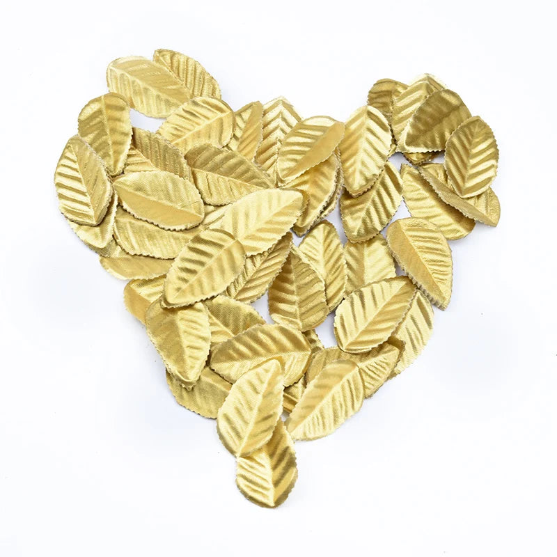 200 Pcs Golden Leaves Christmas Leaf Decorative Roses Flowers Artificial Plants Diy Gifts Box Scrapbook Wedding Brooch Home Deco