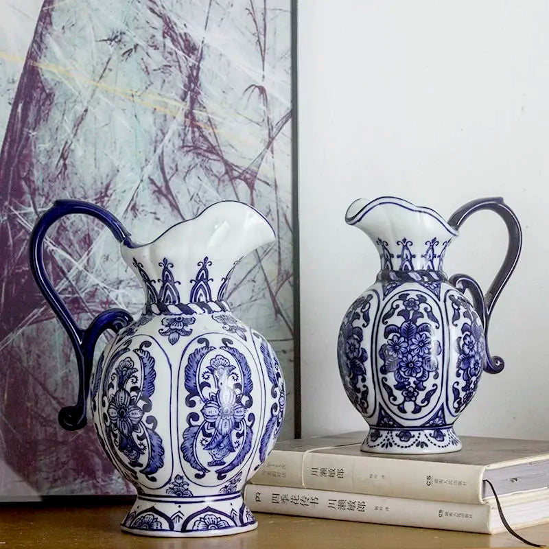 Exquisite Ceramic Vase Antique Blue White Porcelain Flower Container Living Room Home Decoration Flower Porcelain Vase Crafts