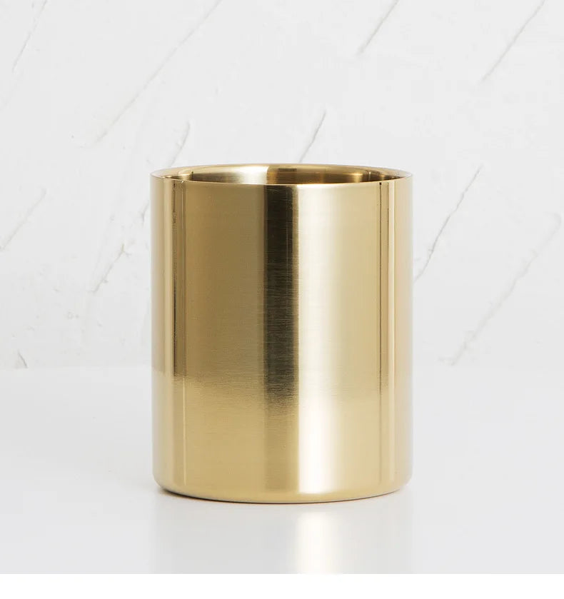 Brass Gold Vase  Stainless Steel Vases For Flowers Storage Container Organizer Pen Holder Cup Desk Flower Pots Home Decoration