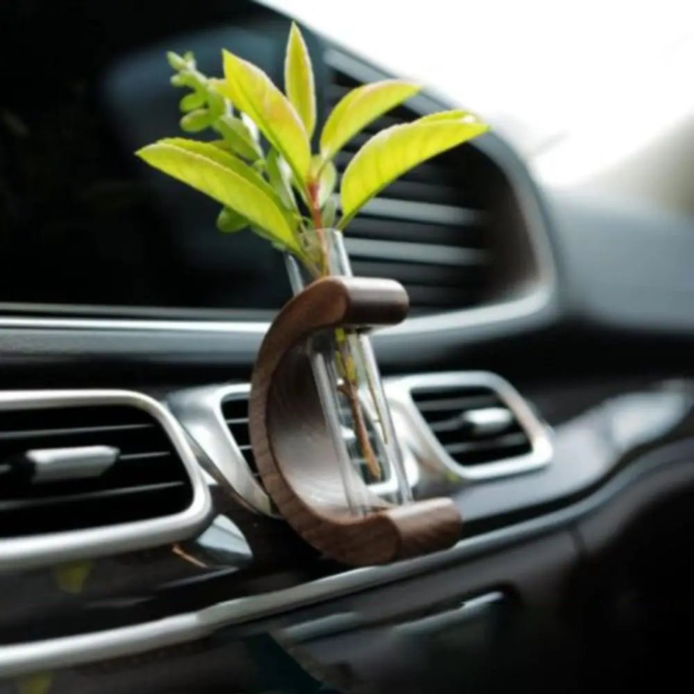 Test Tube Solid Wood Vase Mini Bonsai Vase Plant Floral Container Plant Breeding Station Mini Glass Car Flower Vase Car Decor